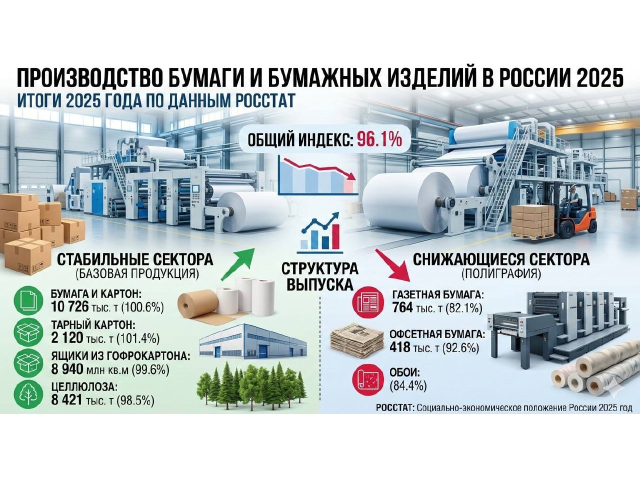 Бумажная отрасль России: какие сегменты выросли, а какие просели в 2025 году